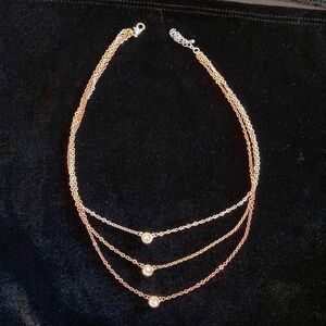 New Liv Oliver Tri Color Multi Layer 18 k gold plated Cz Necklace.